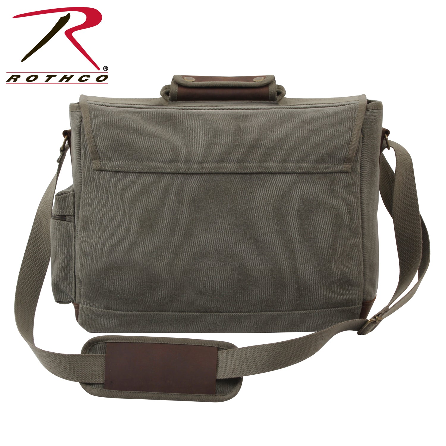 Rothco Vintage Canvas Pathfinder Laptop Bag with Leather Accents - Olive Drab