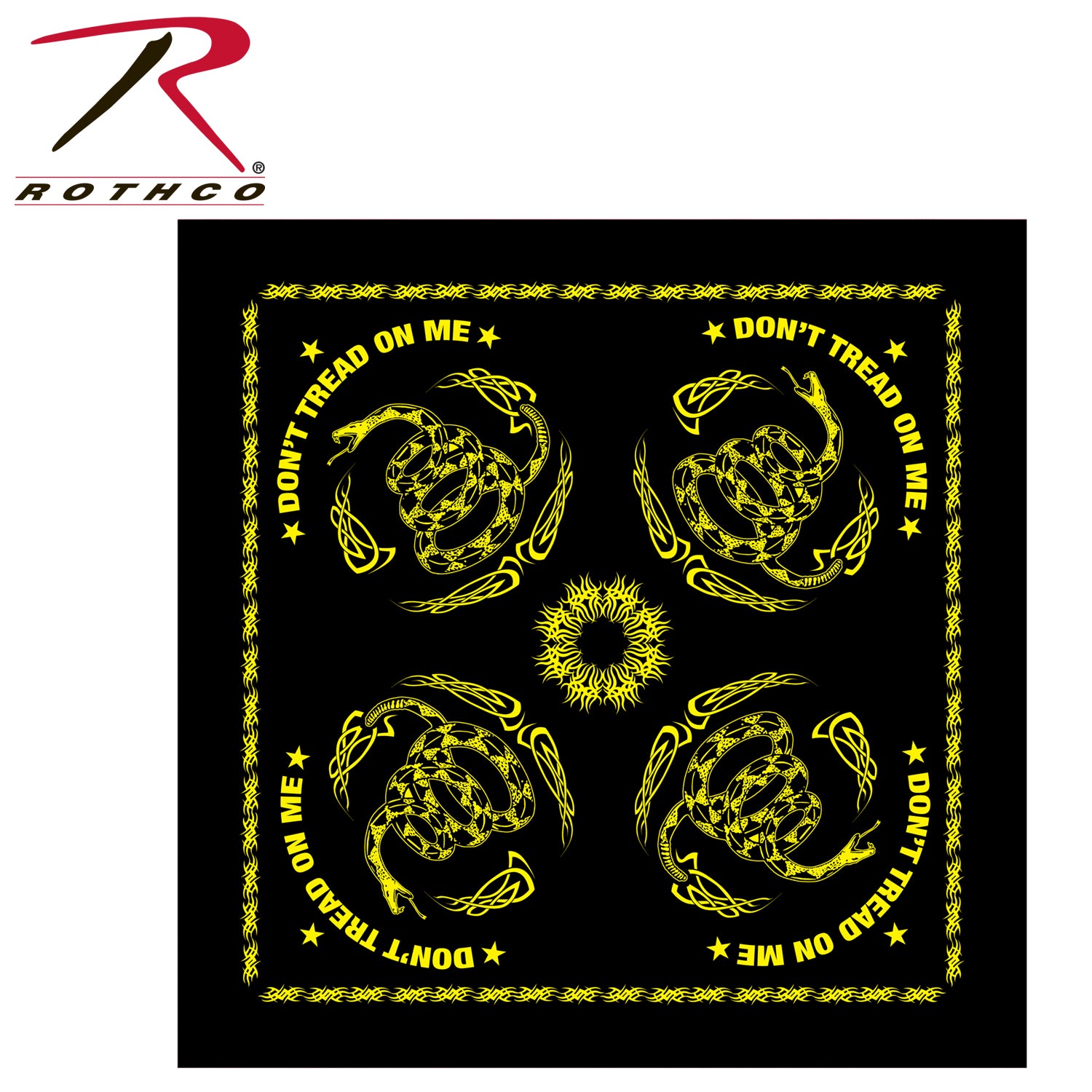 Rothco Gadsden Don't Tread On Me Bandana Black / Yellow - Versatile 22-inch Cotton Accessory