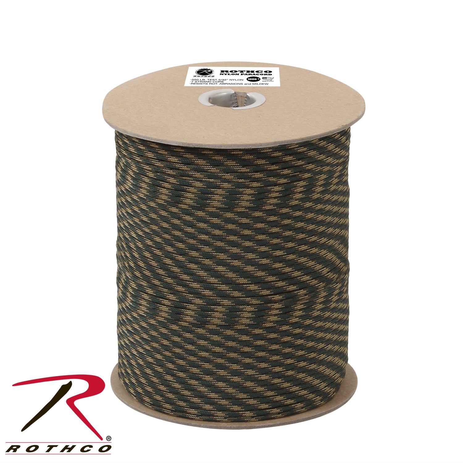 Rothco Nylon Paracord 550lb, 1000 Foot Spool - Woodland Camo
