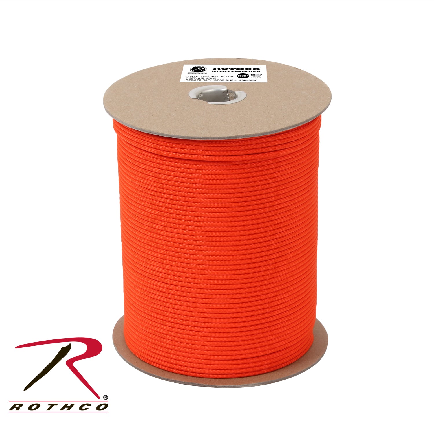 Rothco Nylon Paracord 550lb Safety Orange – 1000 Foot Spool for Camping, Survival & Tactical Use