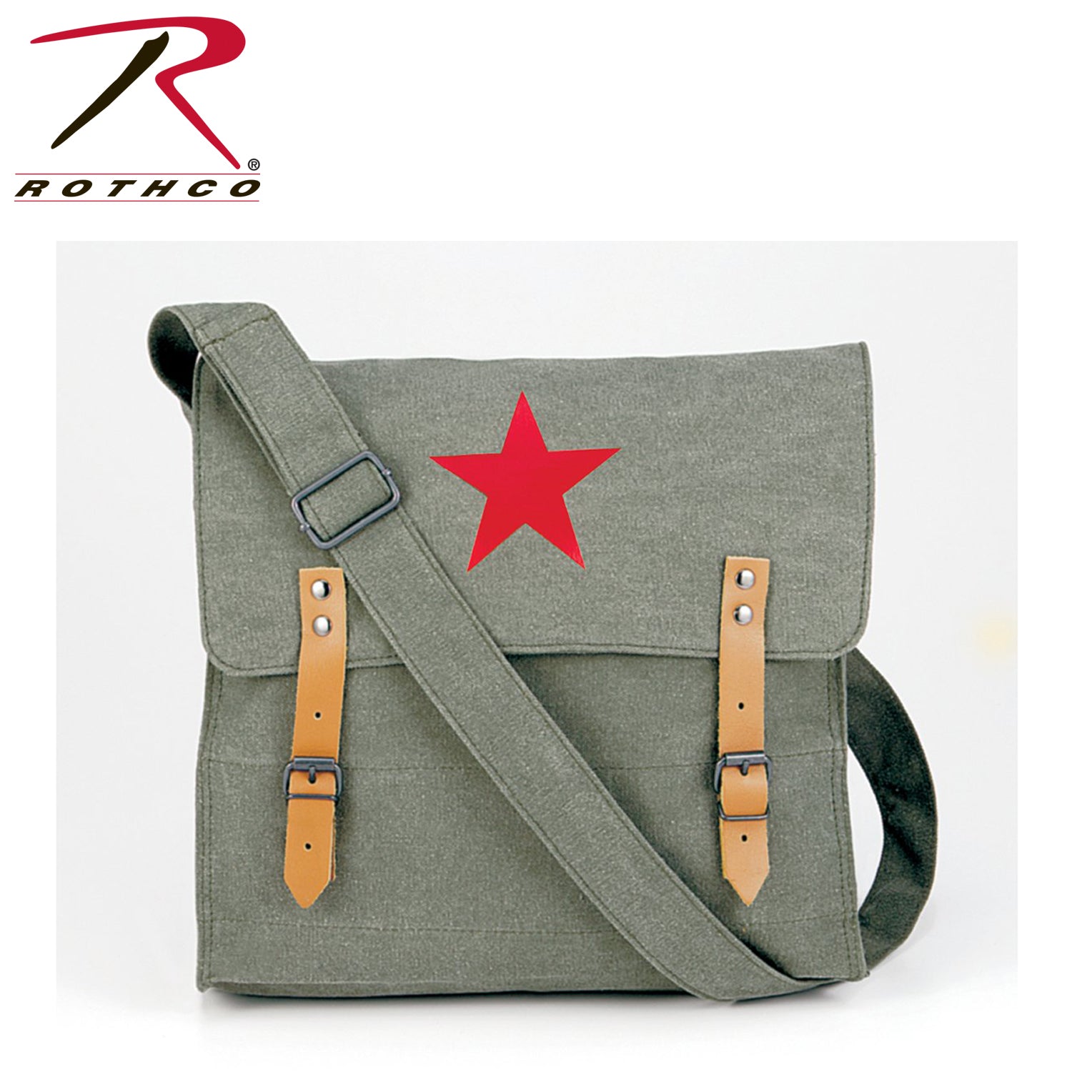 Rothco Canvas Classic Bag with Medic Star in Vintage Olive Drab - Durable 12.5 x 11 x 3 Inch Messenger Bag