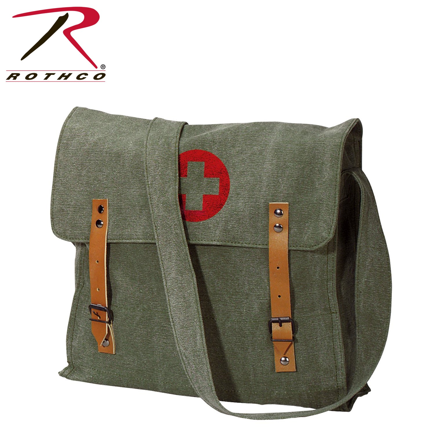 Rothco Vintage Medic Canvas Bag with Cross in Olive Drab – Durable 14oz Cotton Utility Bag