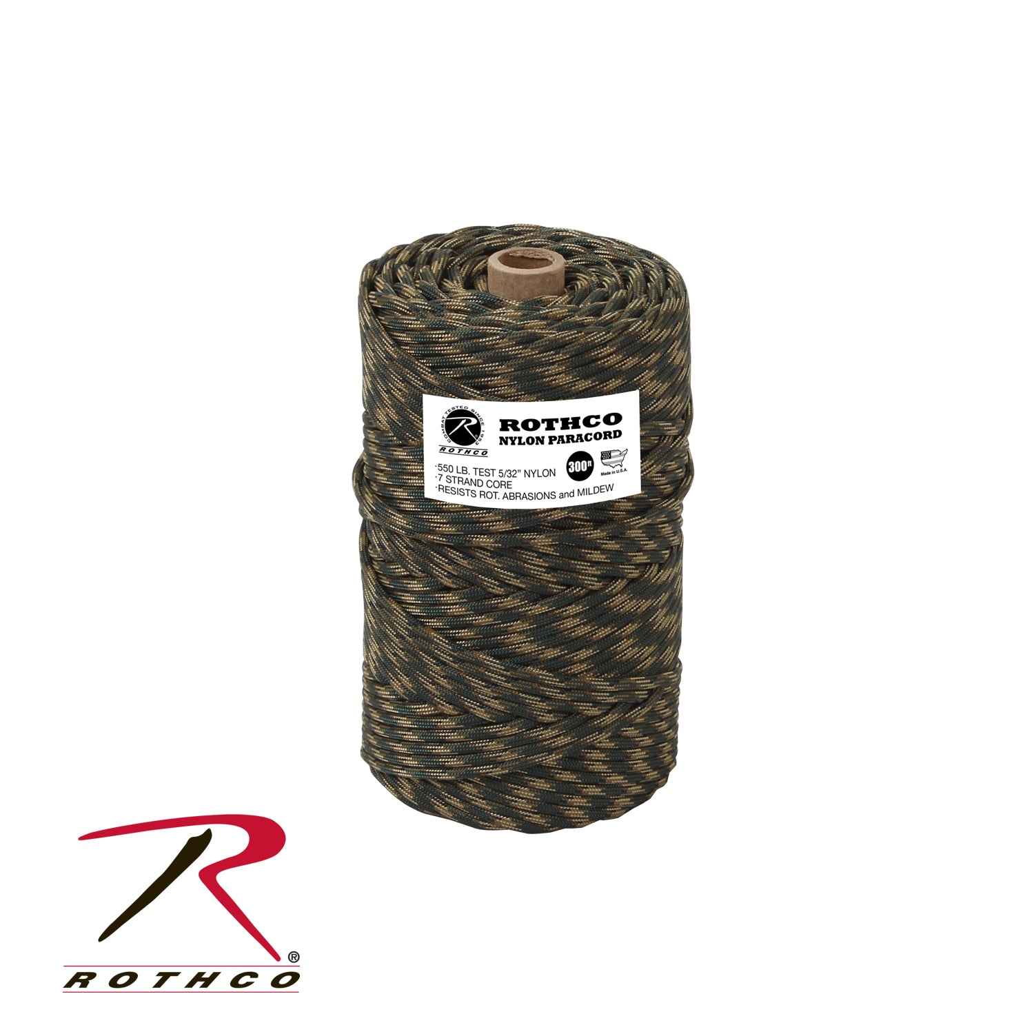 Rothco Nylon Paracord 550lb, 300 Feet Tube - Woodland Camo