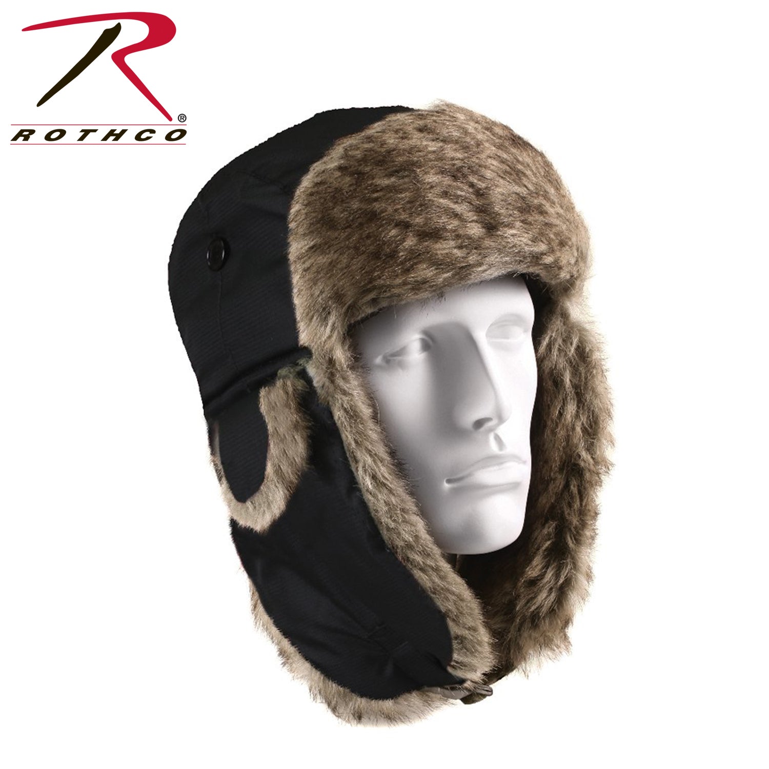 Rothco Fur Flyer's Hat Black - Water-Resistant Cold Weather Cap with Adjustable Ear Flaps