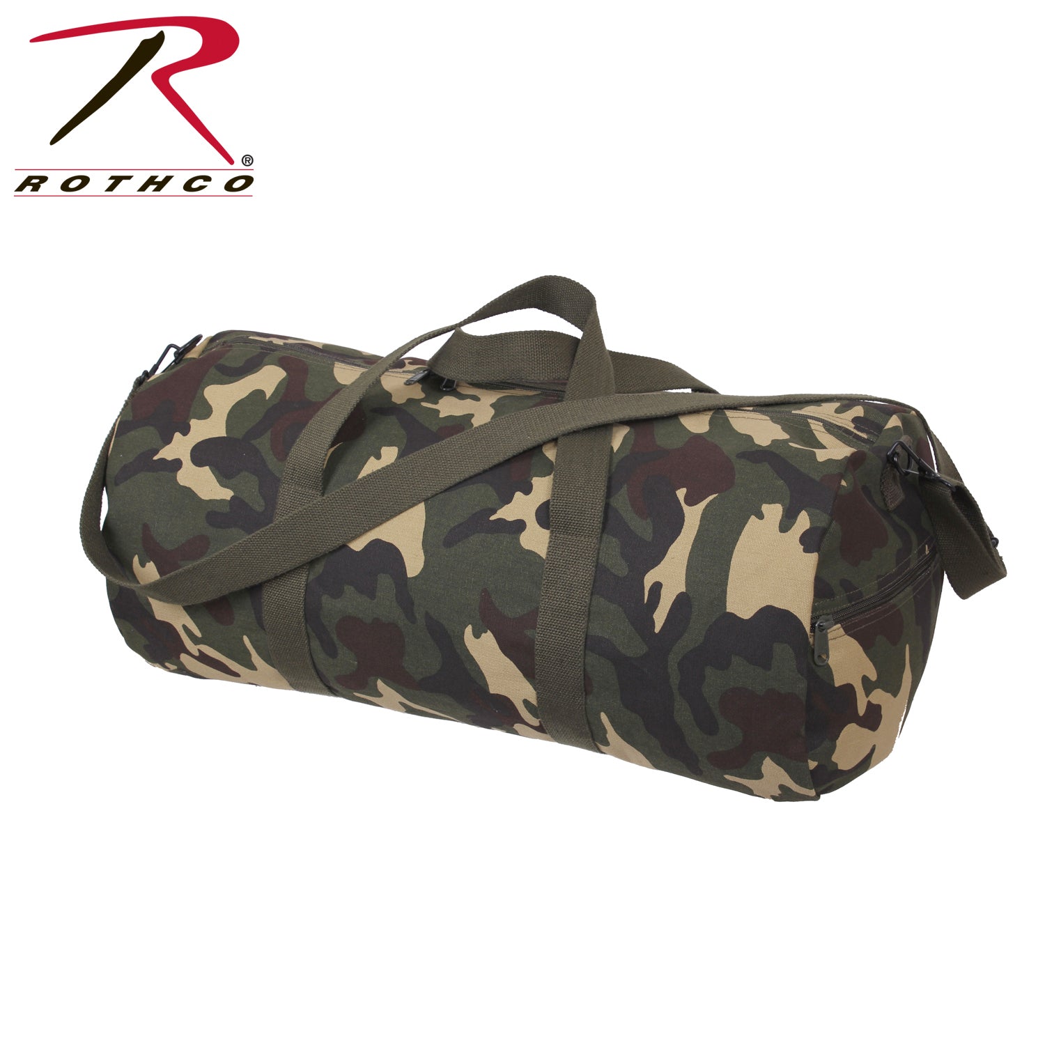 Rothco Canvas Shoulder Duffle Bag in Woodland Camo – 24 Inch Size