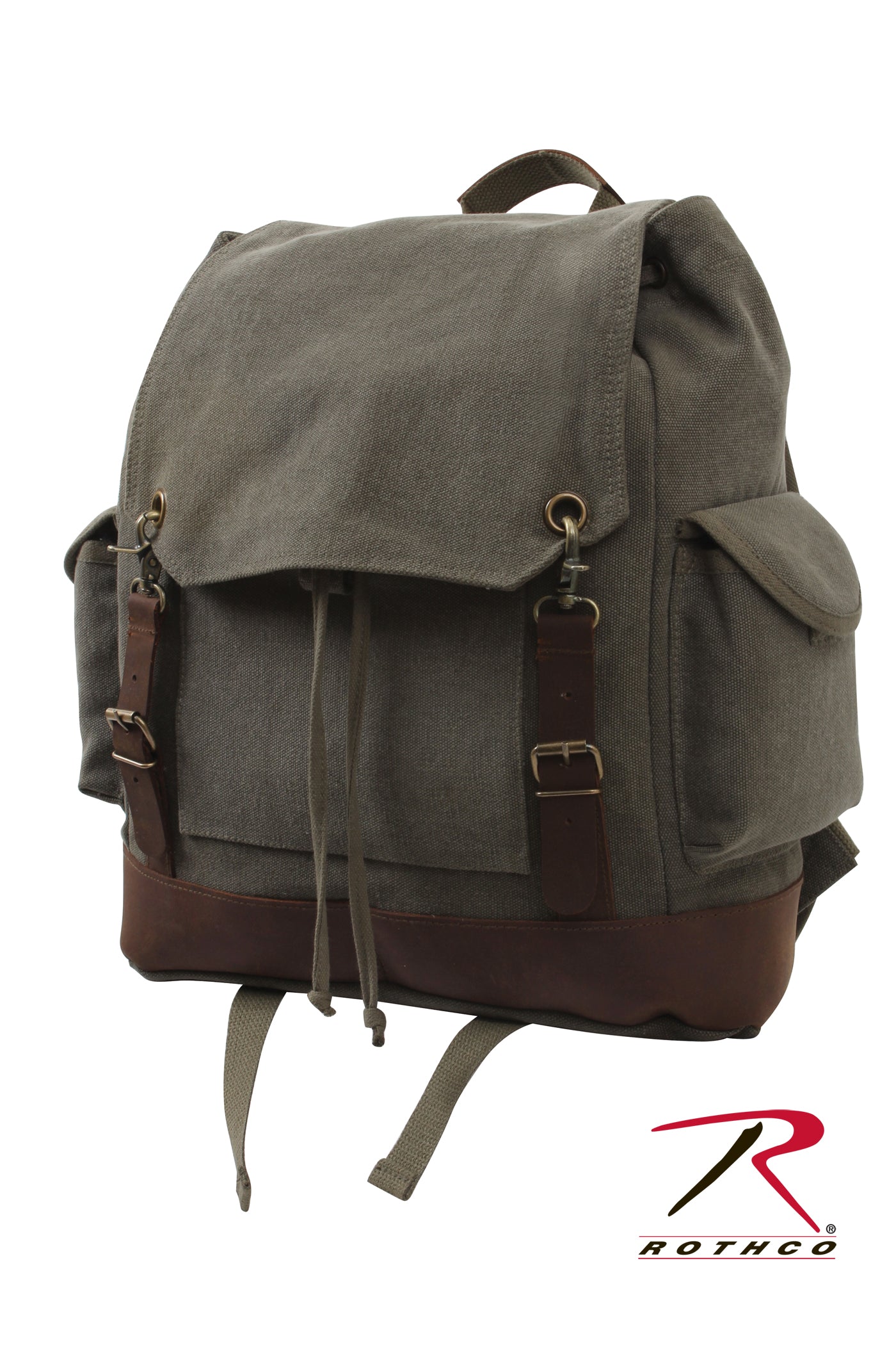 Rothco Vintage Expedition Rucksack Olive Drab - Durable Canvas Backpack with Leather Accents