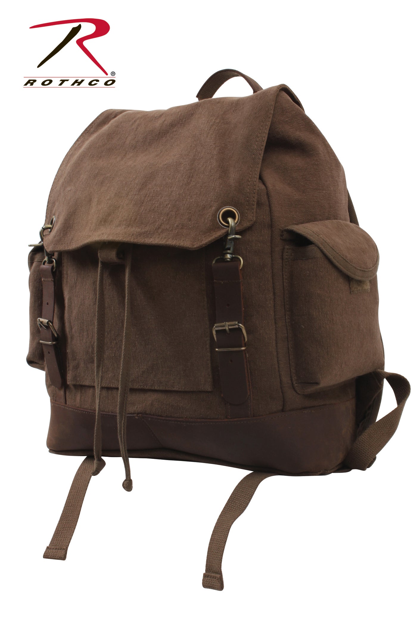 Rothco Vintage Expedition Rucksack Brown - Durable Canvas Backpack with Leather Accents