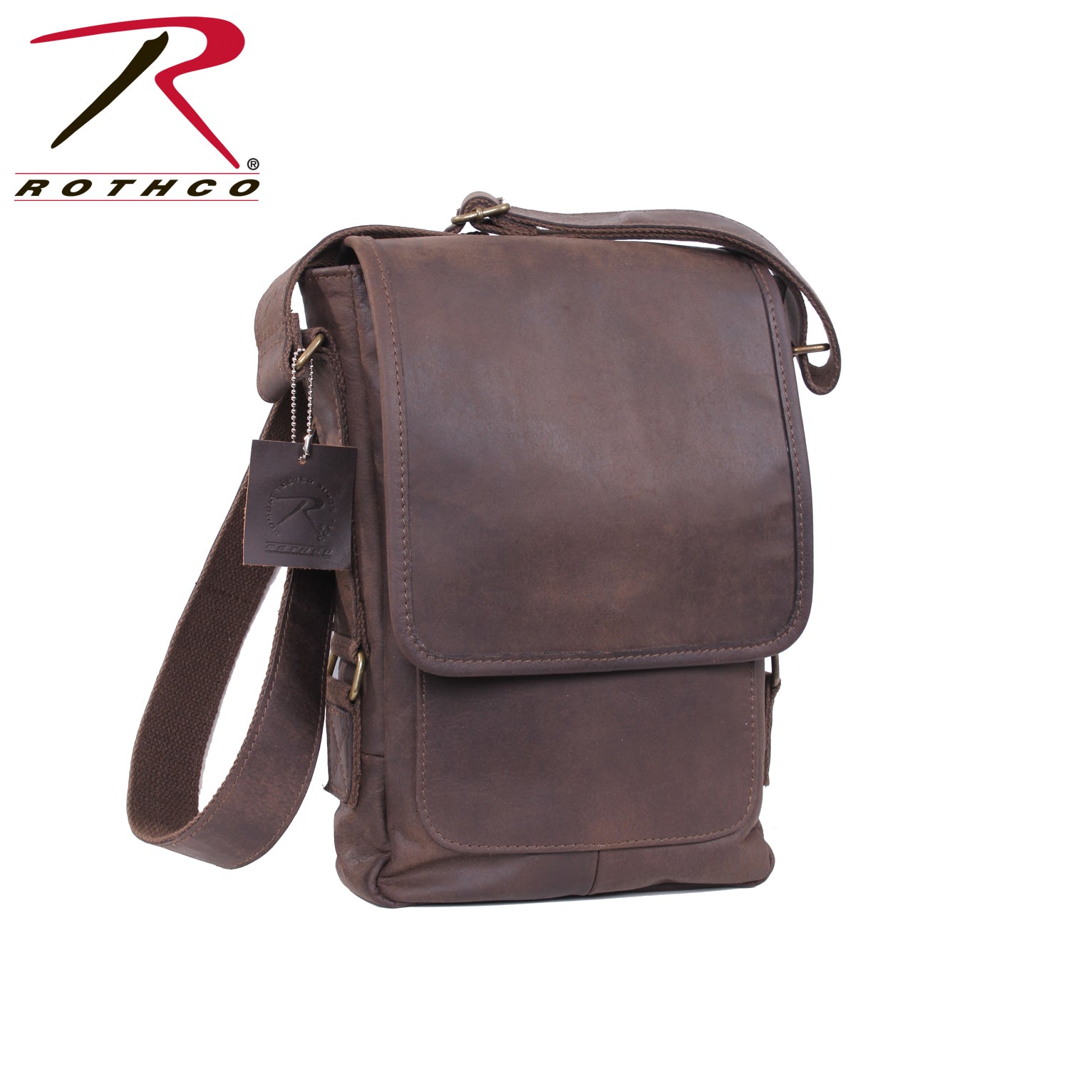 Rothco Brown Leather Military Tech Bag with Padded Interior and Antique Brass Hardware