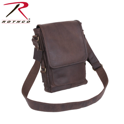 Rothco Brown Leather Military Tech Bag with Padded Interior and Antique Brass Hardware