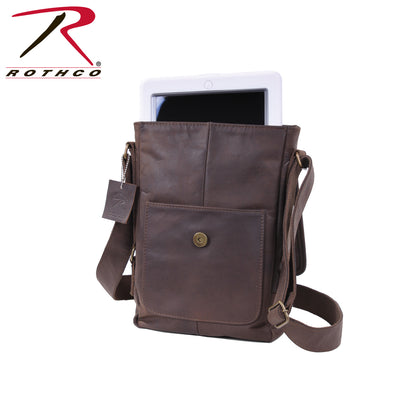 Rothco Brown Leather Military Tech Bag with Padded Interior and Antique Brass Hardware