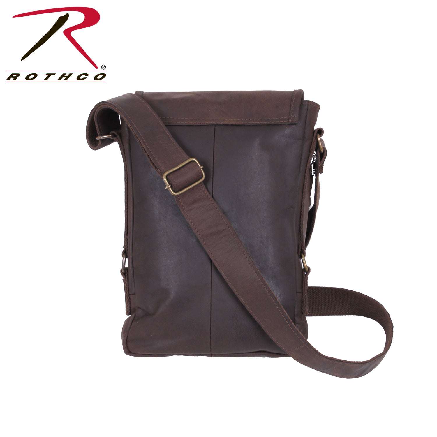 Rothco Brown Leather Military Tech Bag with Padded Interior and Antique Brass Hardware