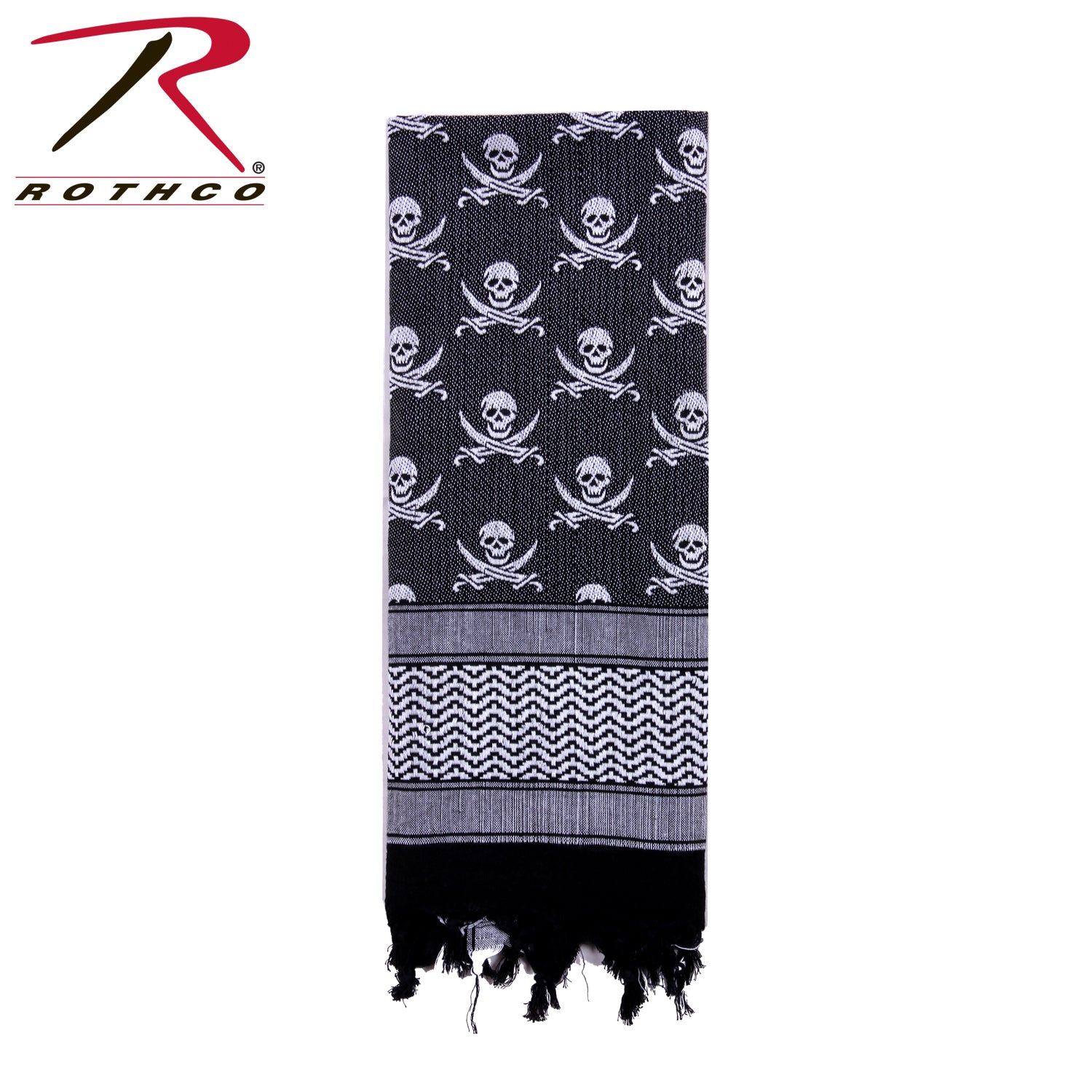 Rothco Skulls Shemagh Tactical Desert Keffiyeh Scarf White / Black - Versatile 42-inch Cotton Headwear and Face Covering