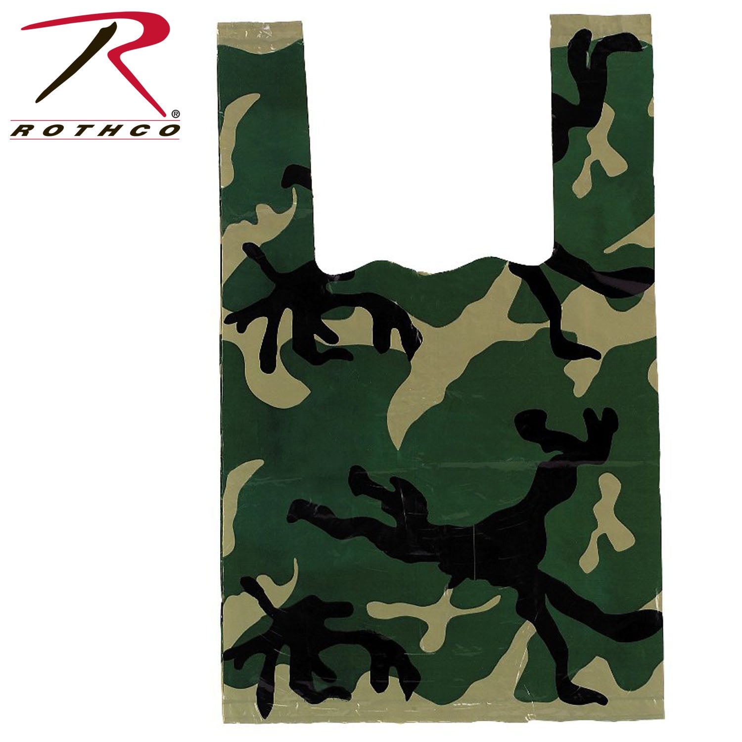 Rothco Woodland Camo Shopping Bag Size M – Durable Reusable Plastic Tote with Dual Handles