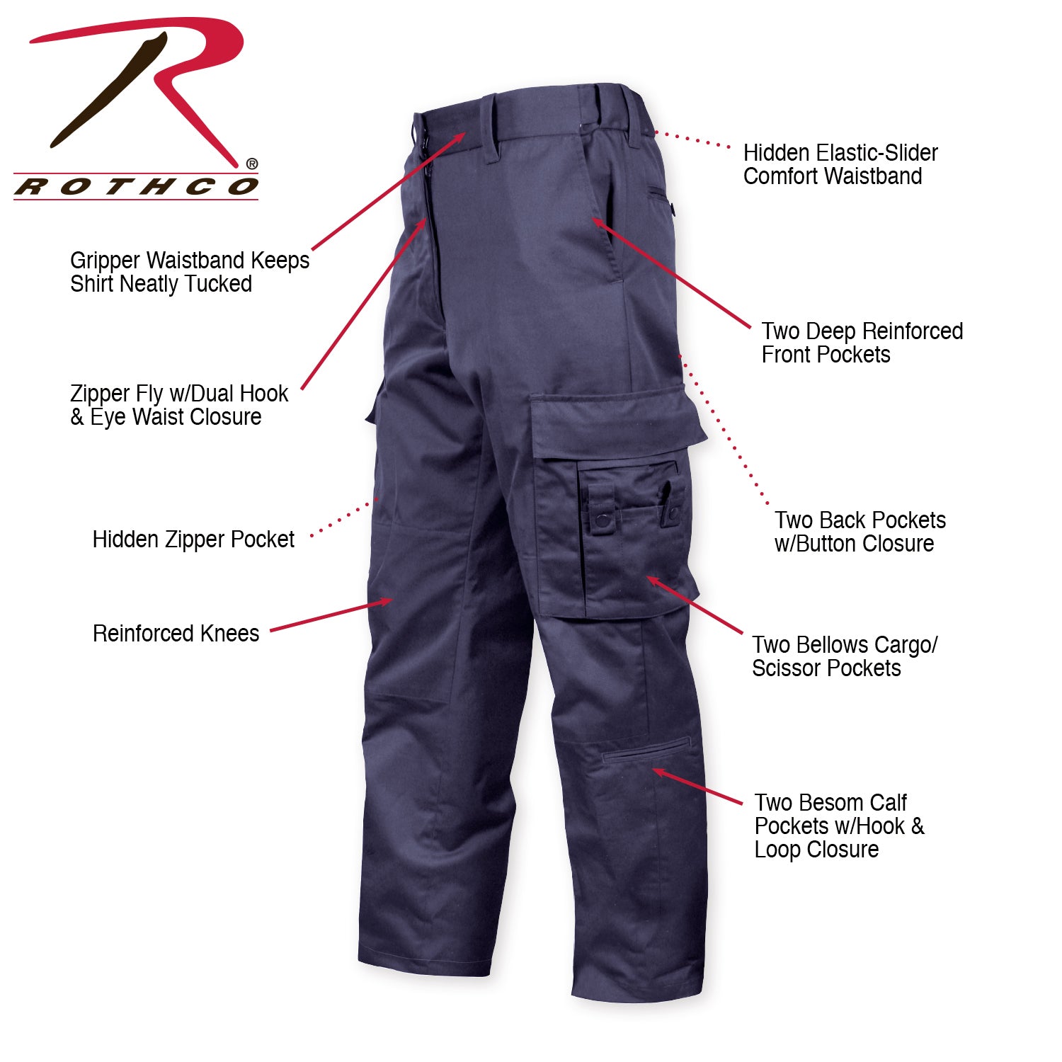 Rothco Deluxe EMT Paramedic Pants Navy Blue Size 38W x 32L