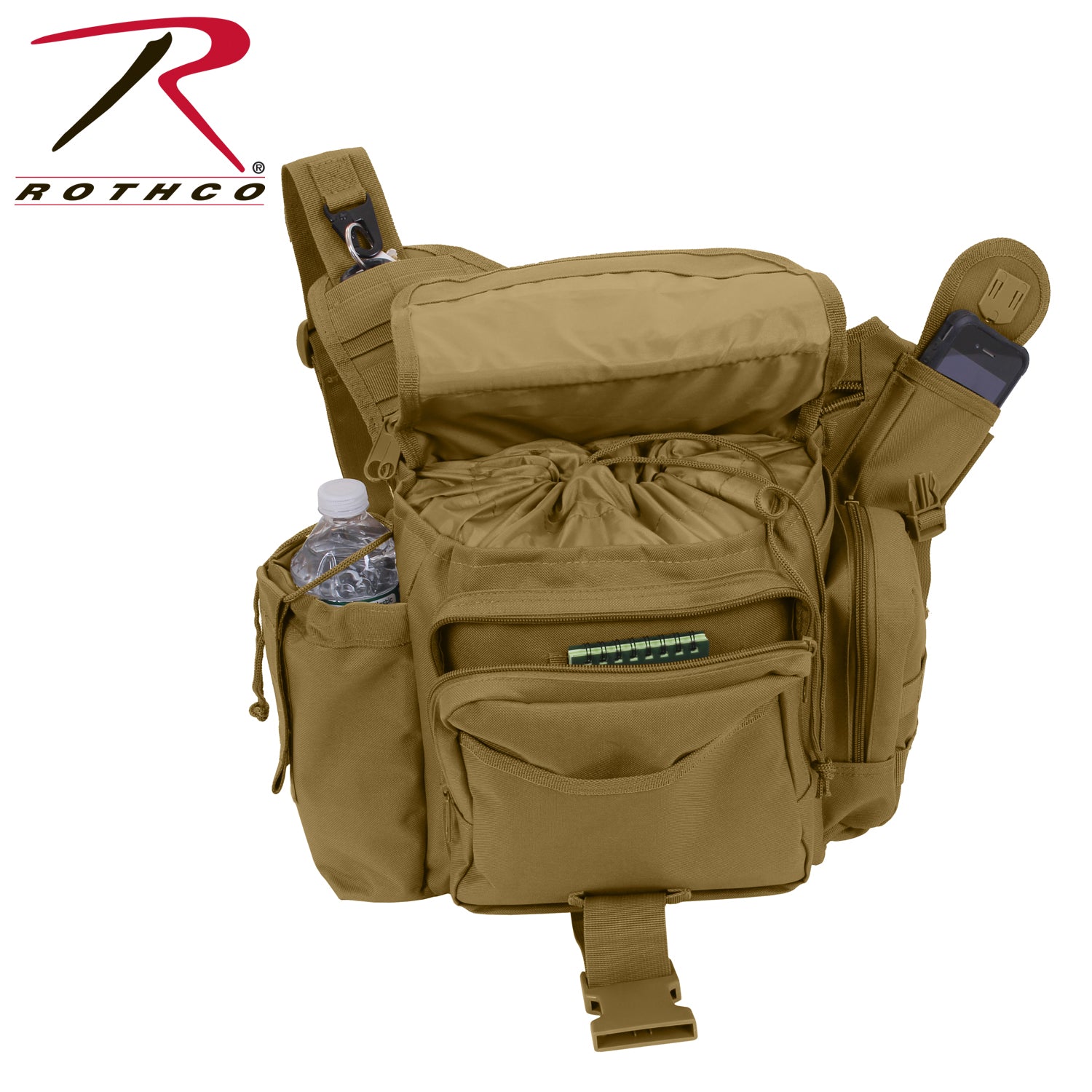 Rothco XL Advanced Tactical Shoulder Bag Coyote Brown – Durable MOLLE Compatible Gear Bag with Multiple Pockets