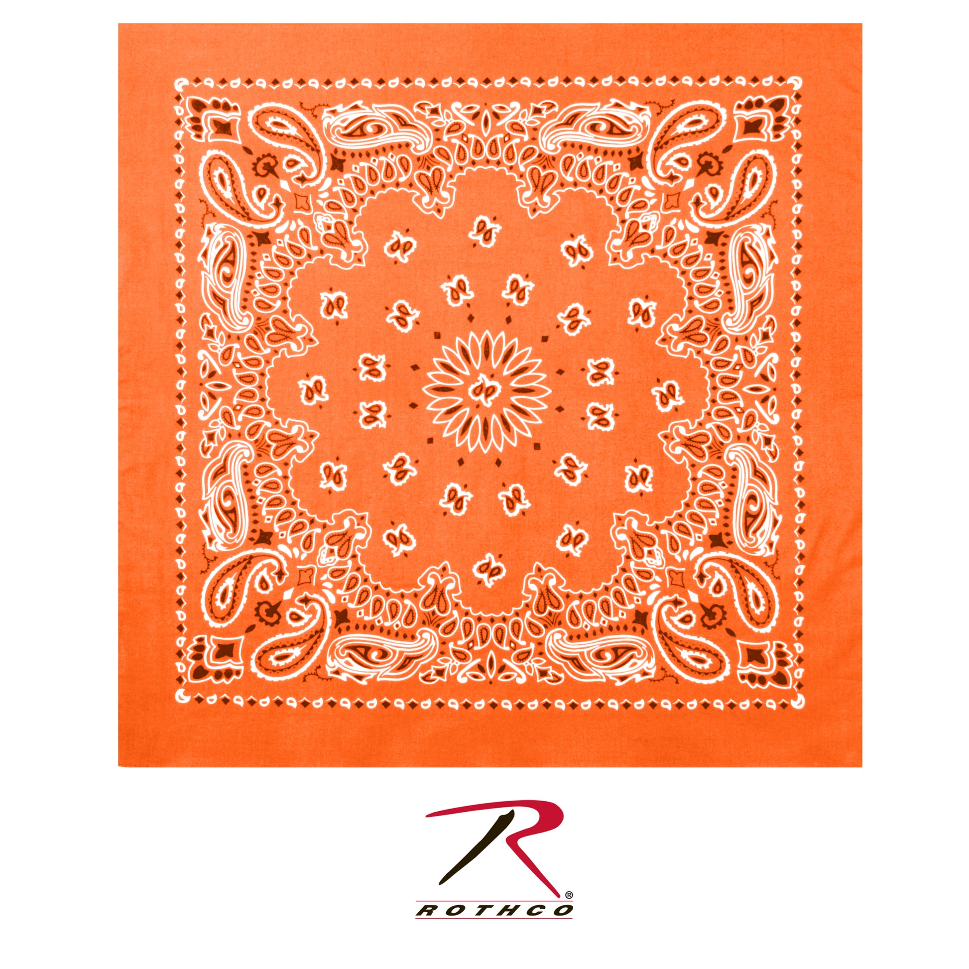 Rothco Trainmen Paisley Bandana - 22 inch Orange Cotton Square