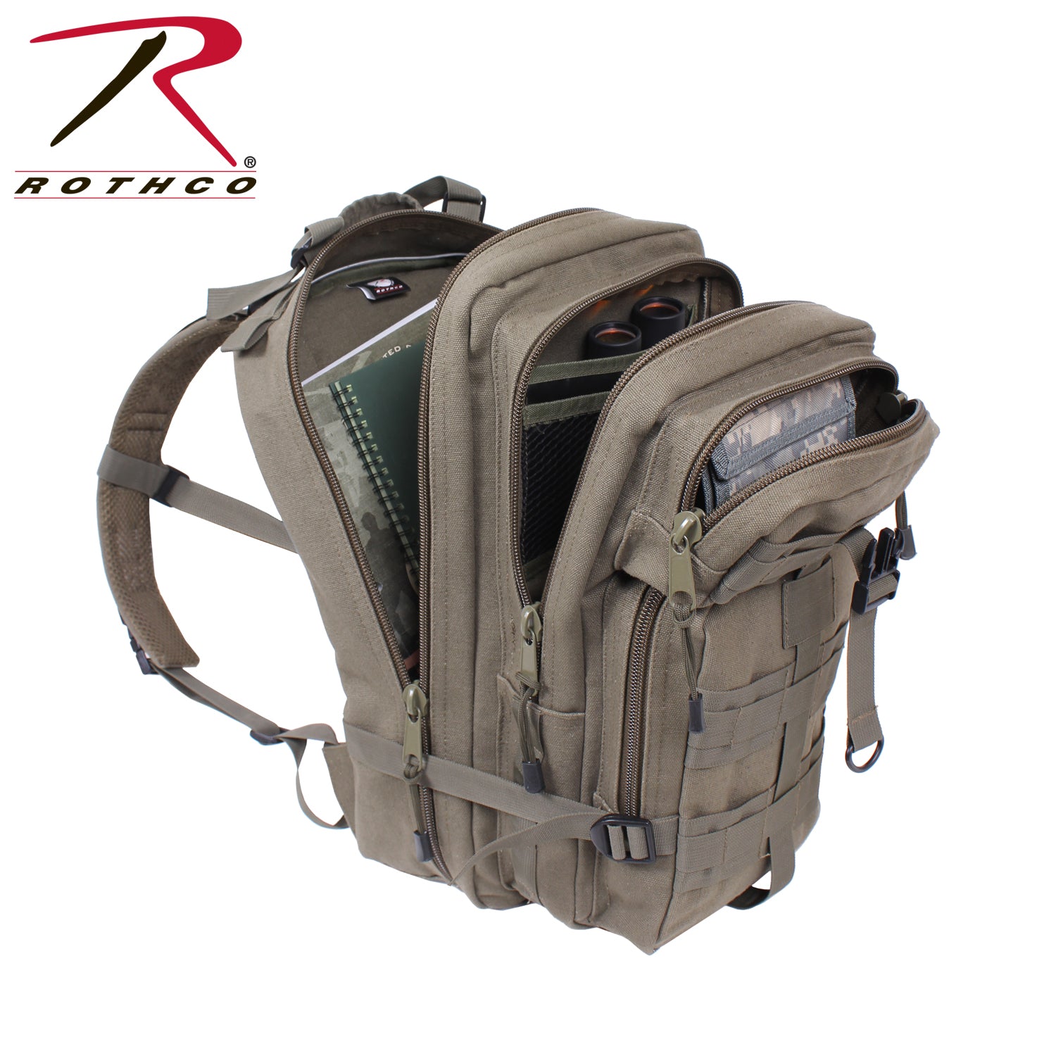 Rothco Tacticanvas Go Pack Olive Drab - 25L Tactical Canvas Backpack with Multiple Storage Compartments