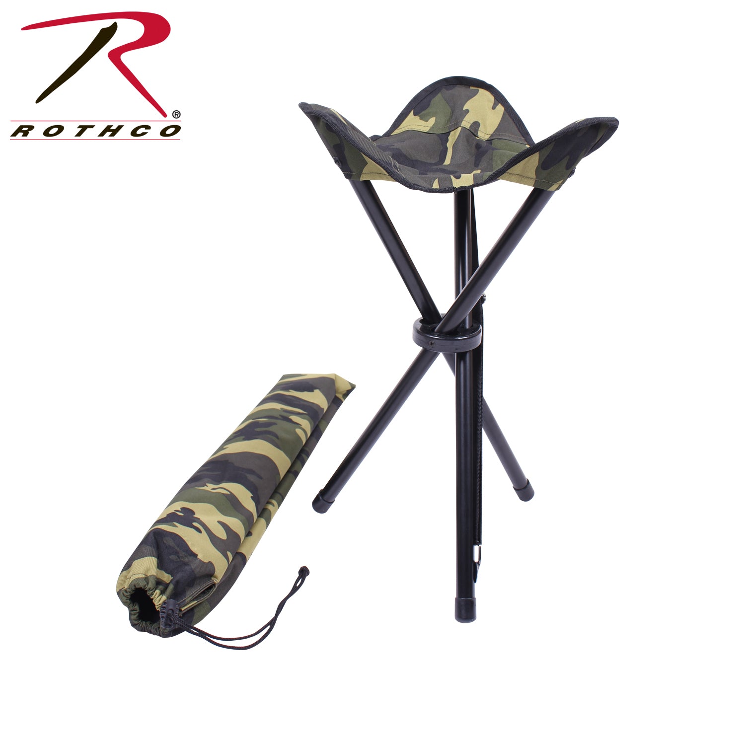 Rothco Collapsible Stool with Carry Strap - Woodland Camo, Part Number 4554