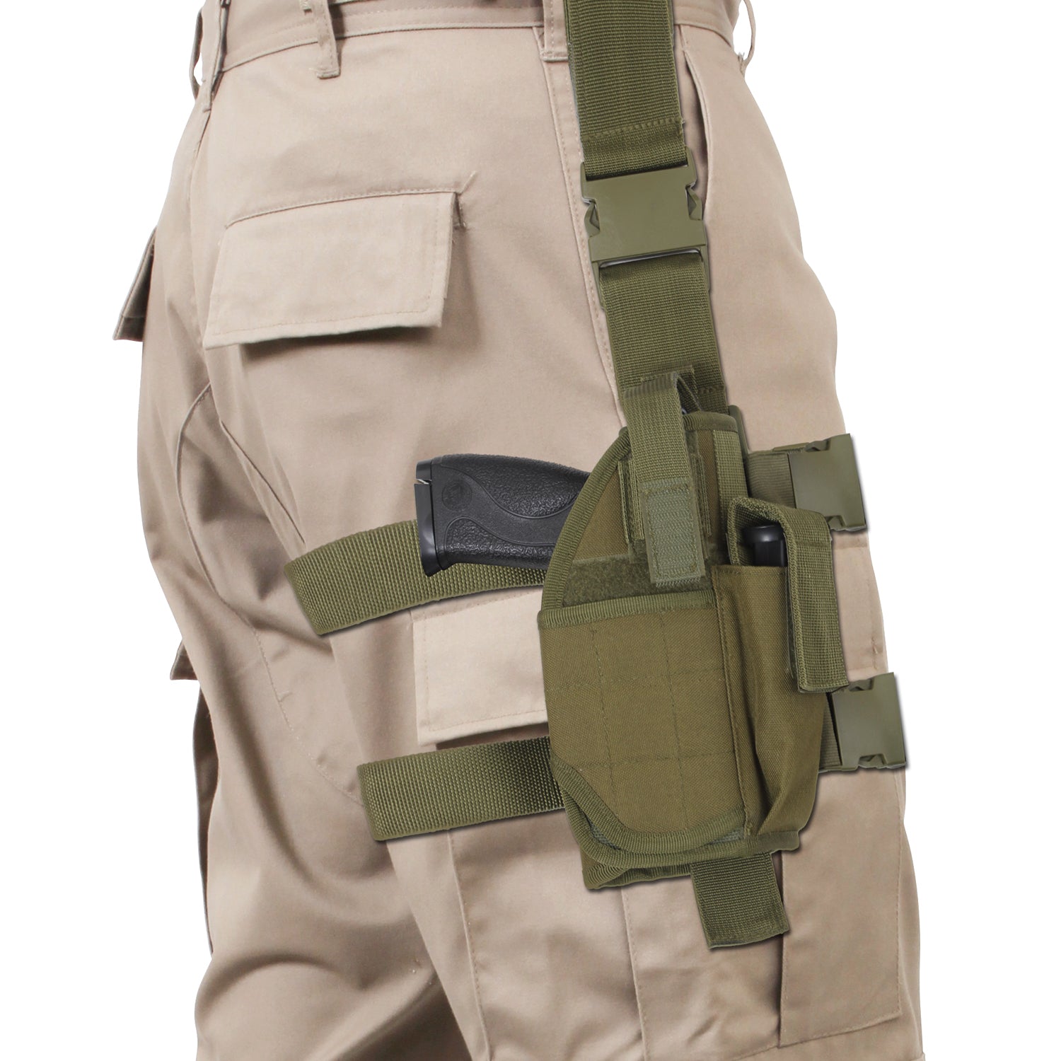 Rothco Deluxe Adjustable Drop Leg Tactical Holster in Olive Drab, Part 10754