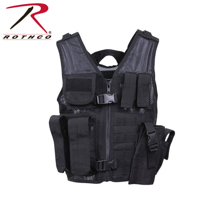 Rothco Kid's Tactical Cross Draw Vest Black - Adjustable Mesh Combat Vest for Children