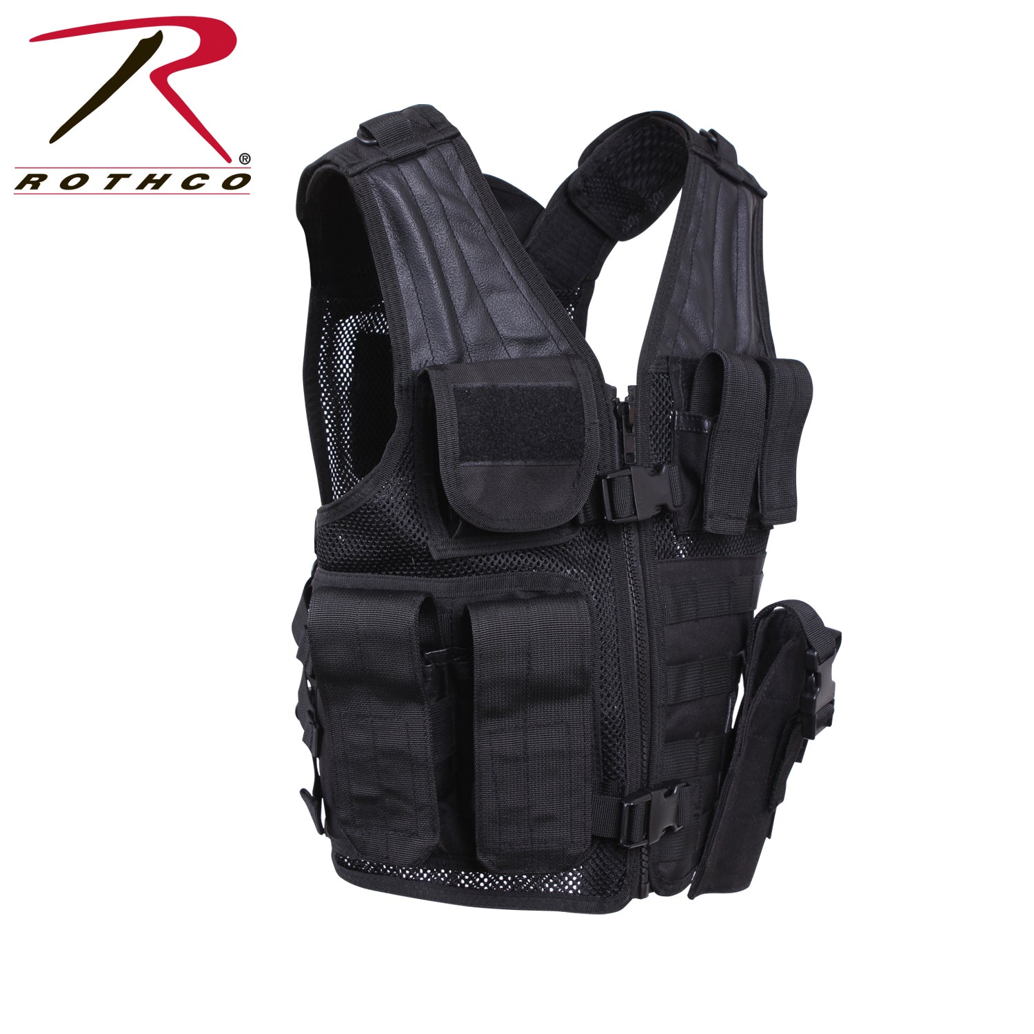 Rothco Kid's Tactical Cross Draw Vest Black - Adjustable Mesh Combat Vest for Children