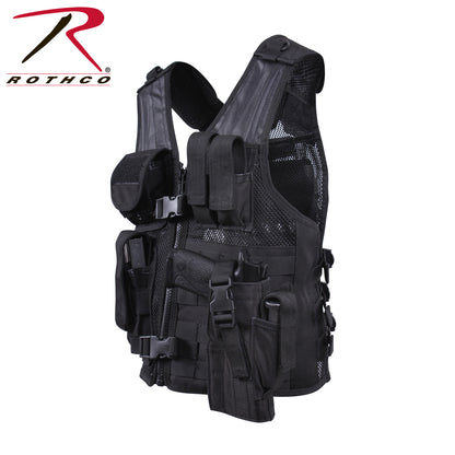 Rothco Kid's Tactical Cross Draw Vest Black - Adjustable Mesh Combat Vest for Children