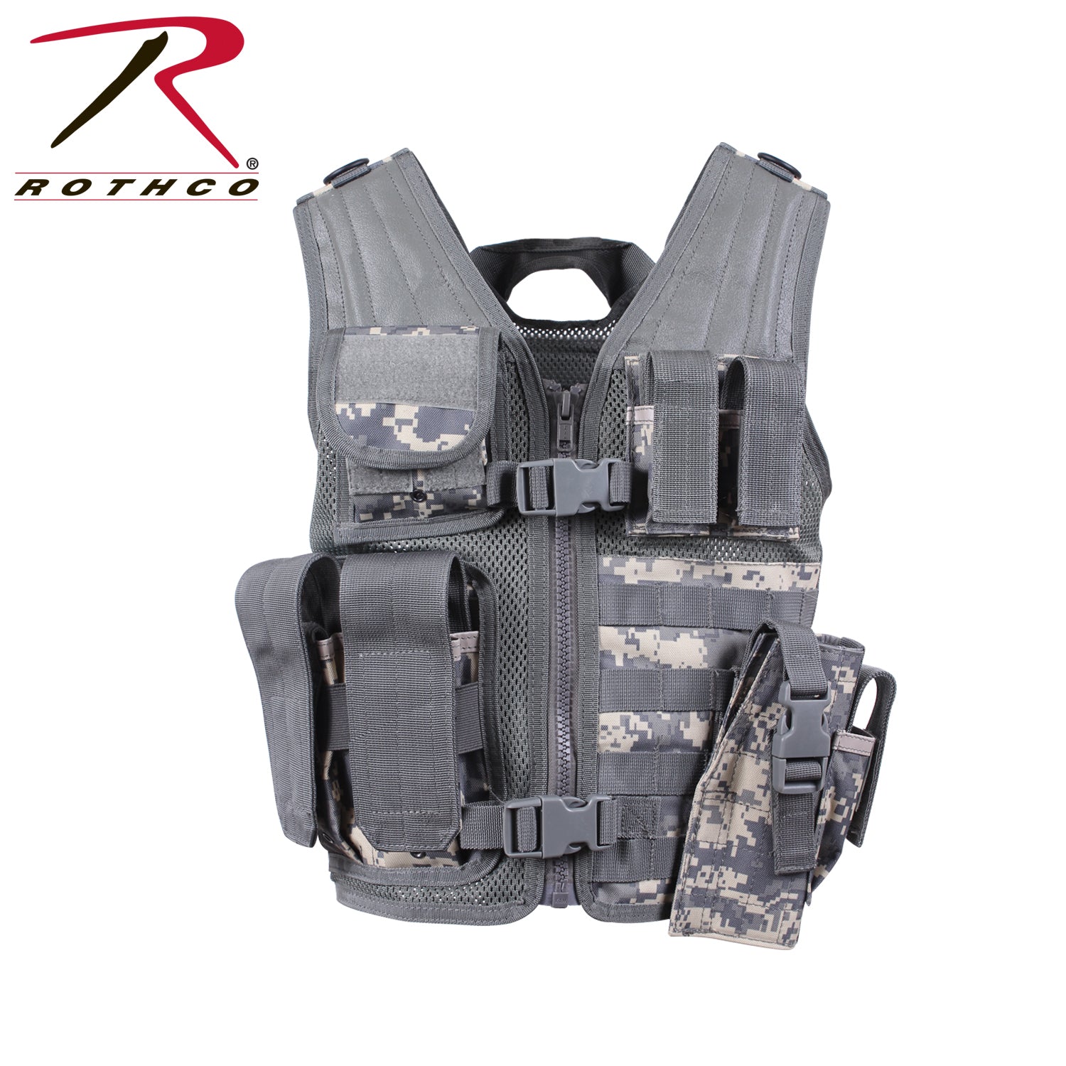 Rothco Kid's Tactical Cross Draw Vest ACU Digital Camo - Adjustable Youth Military Vest with MOLLE Compatibility