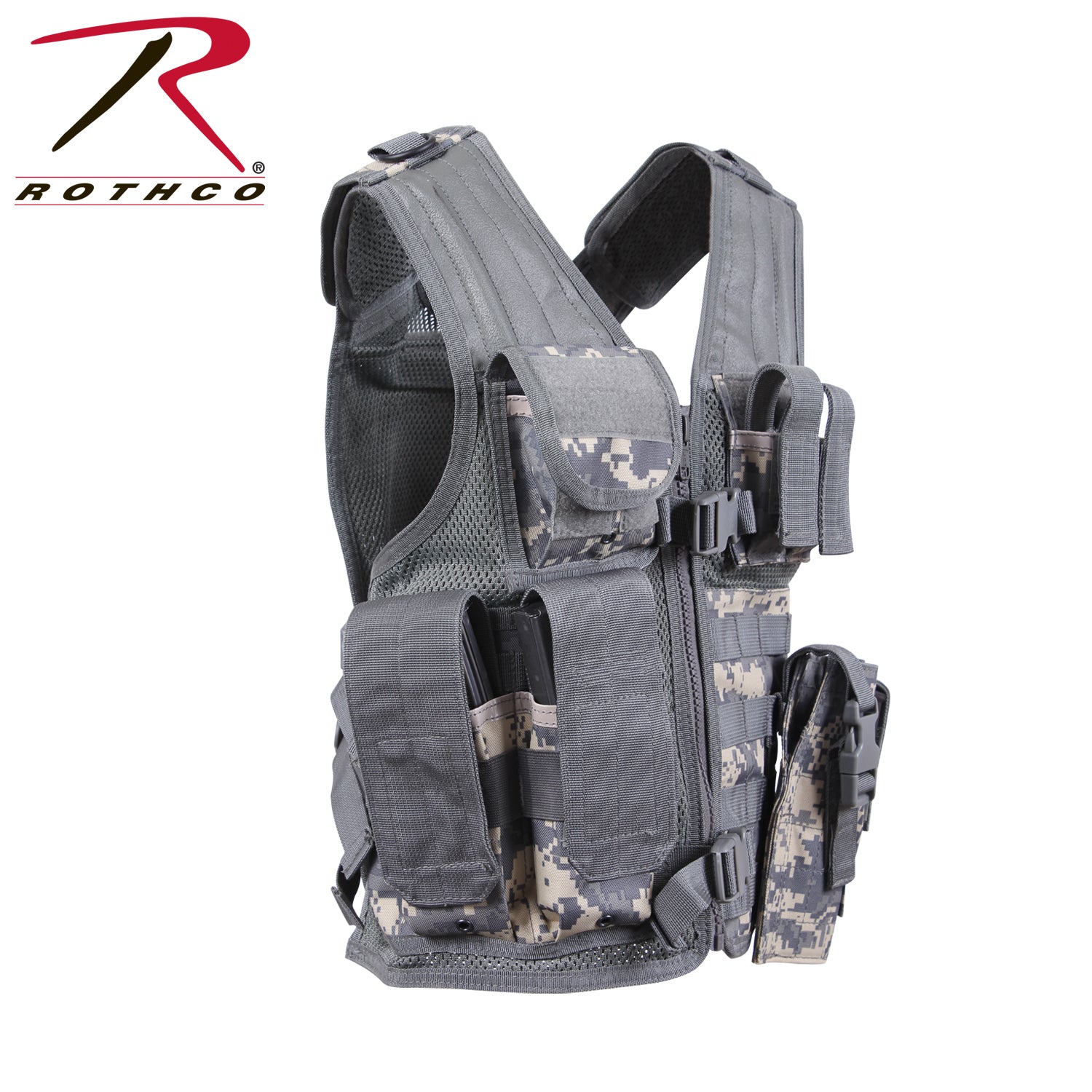 Rothco Kid's Tactical Cross Draw Vest ACU Digital Camo - Adjustable Youth Military Vest with MOLLE Compatibility