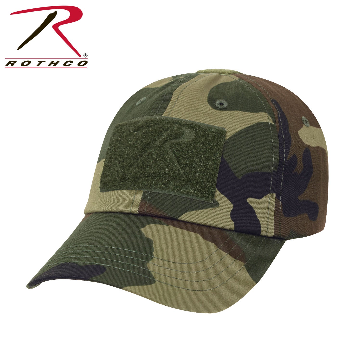 Rothco Tactical Operator Cap in Woodland Camo — Adjustable Military-Style Field Hat with Loop Fields and Breathable Ventilation