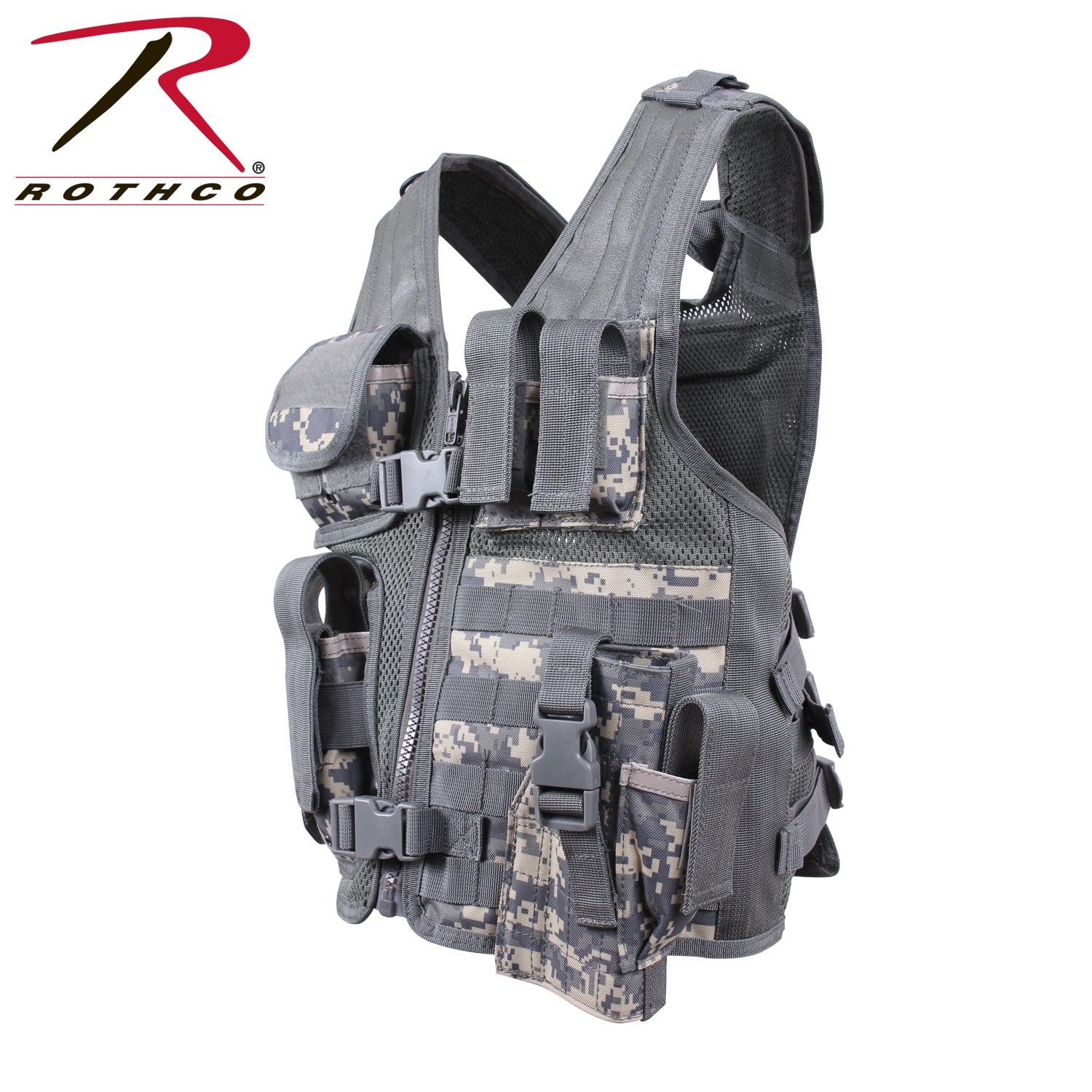 Rothco Kid's Tactical Cross Draw Vest ACU Digital Camo - Adjustable Youth Military Vest with MOLLE Compatibility