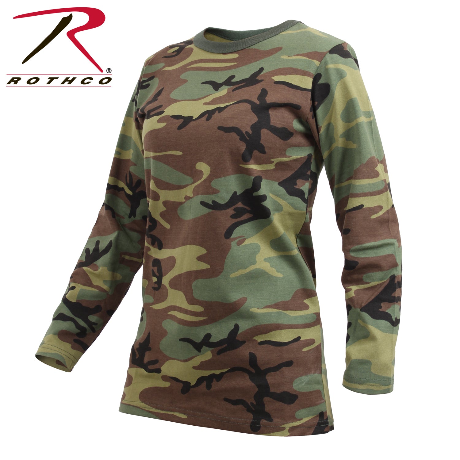 Rothco Women's Long Sleeve Camo T-Shirt Size XL with Classic Woodland Pattern