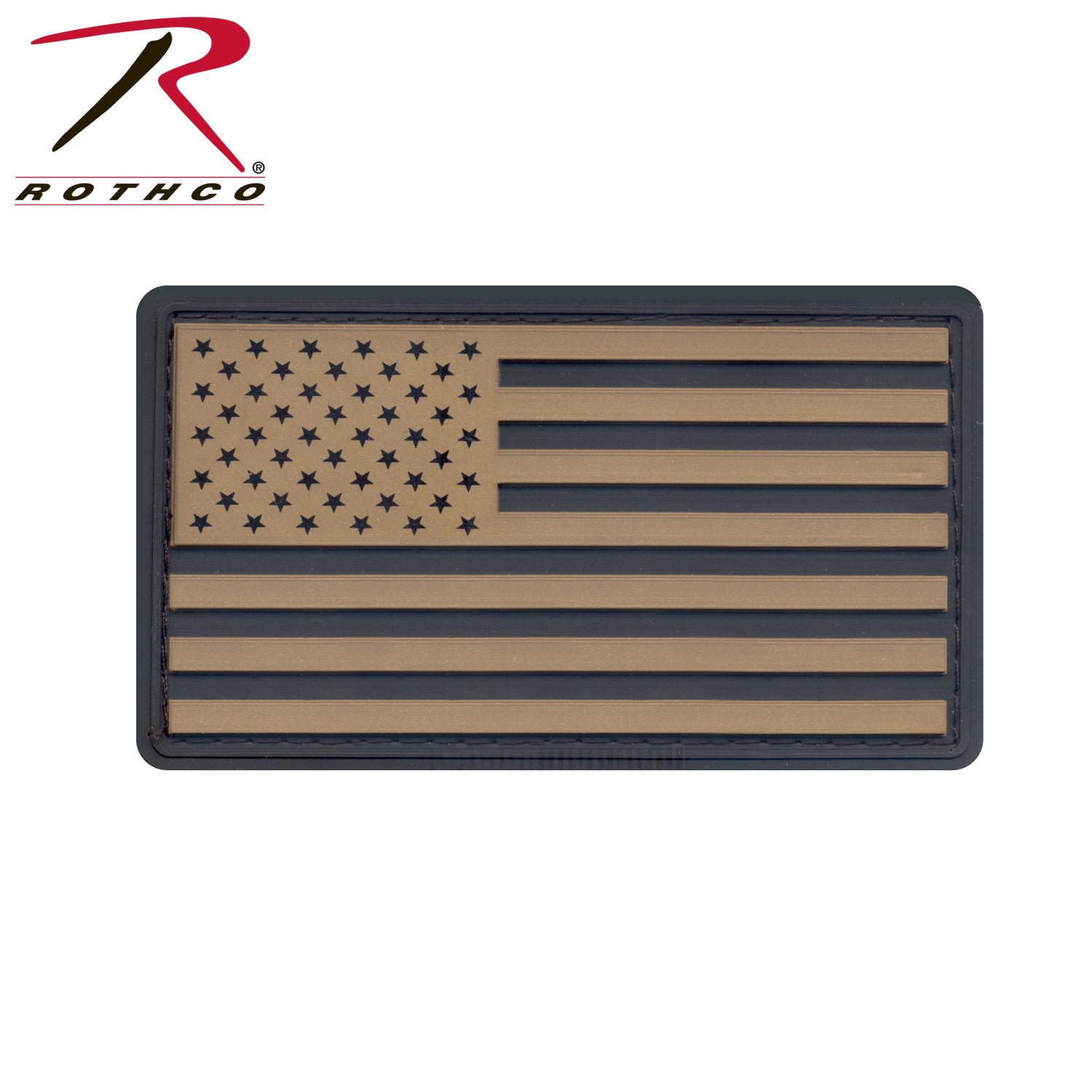 Rothco PVC US Flag Patch with Hook Back in Black and Khaki – 1 7/8 x 3 3/8 Inches