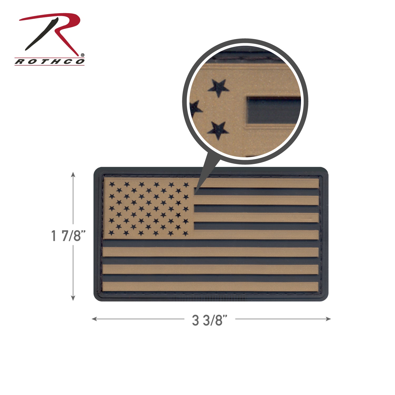 Rothco PVC US Flag Patch with Hook Back in Black and Khaki – 1 7/8 x 3 3/8 Inches