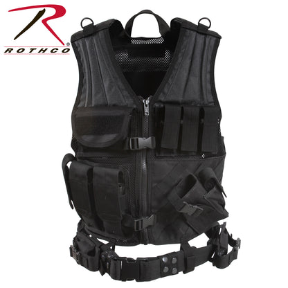 Rothco Cross Draw MOLLE Tactical Vest Black Size 2XL / 3XL - Adjustable Combat Vest with Pouches