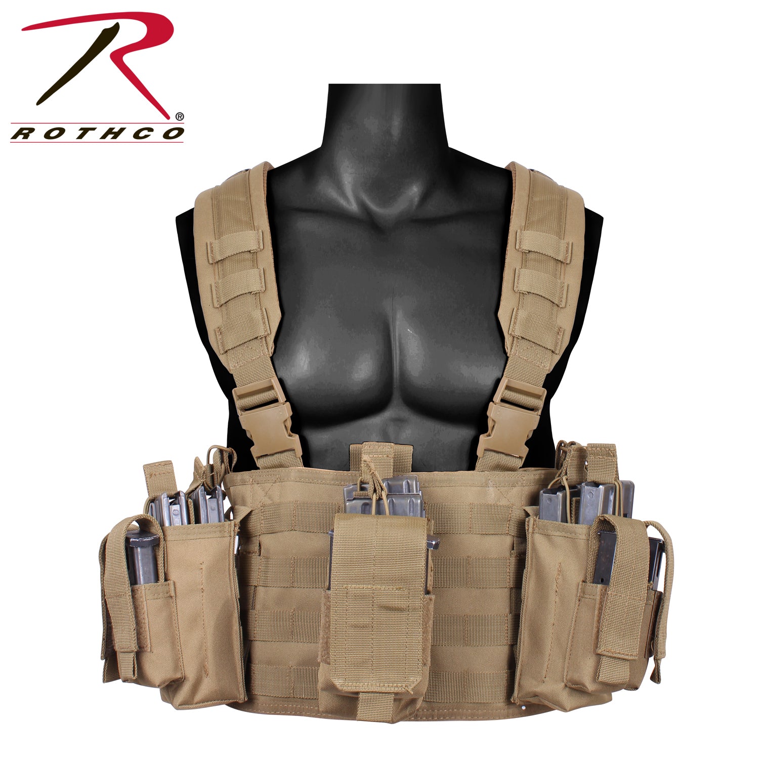 Rothco Operators Tactical Chest Rig in Coyote Brown with MOLLE Webbing and Pouch System