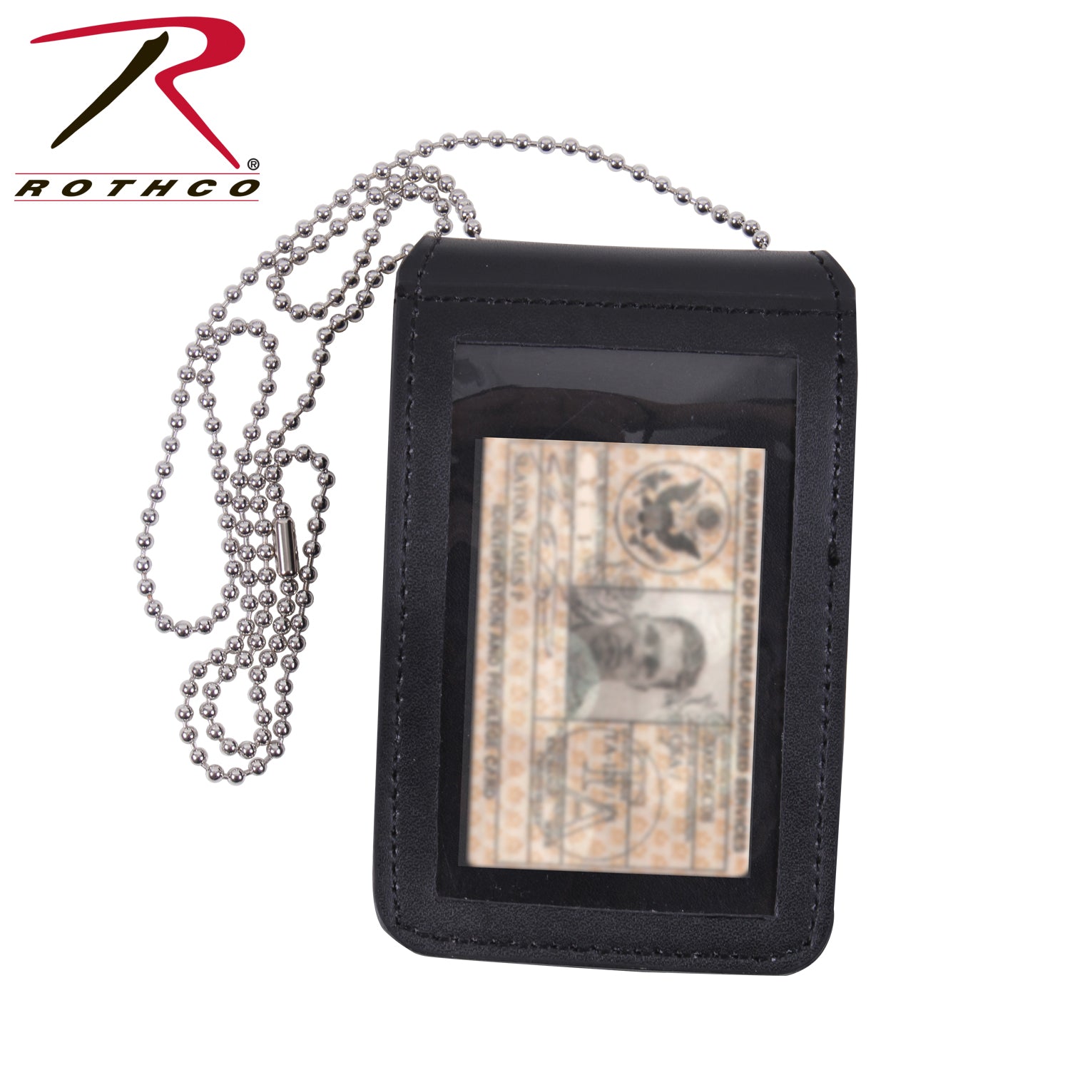 Rothco Universal Leather Badge & ID Holder - Durable PU Leather with 33-Inch Chain