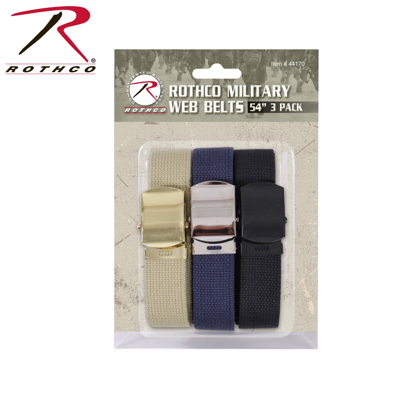 Rothco Web Belts 3-Pack - 54 Inch Adjustable Cotton Canvas Belts in Khaki, Navy Blue, and Black