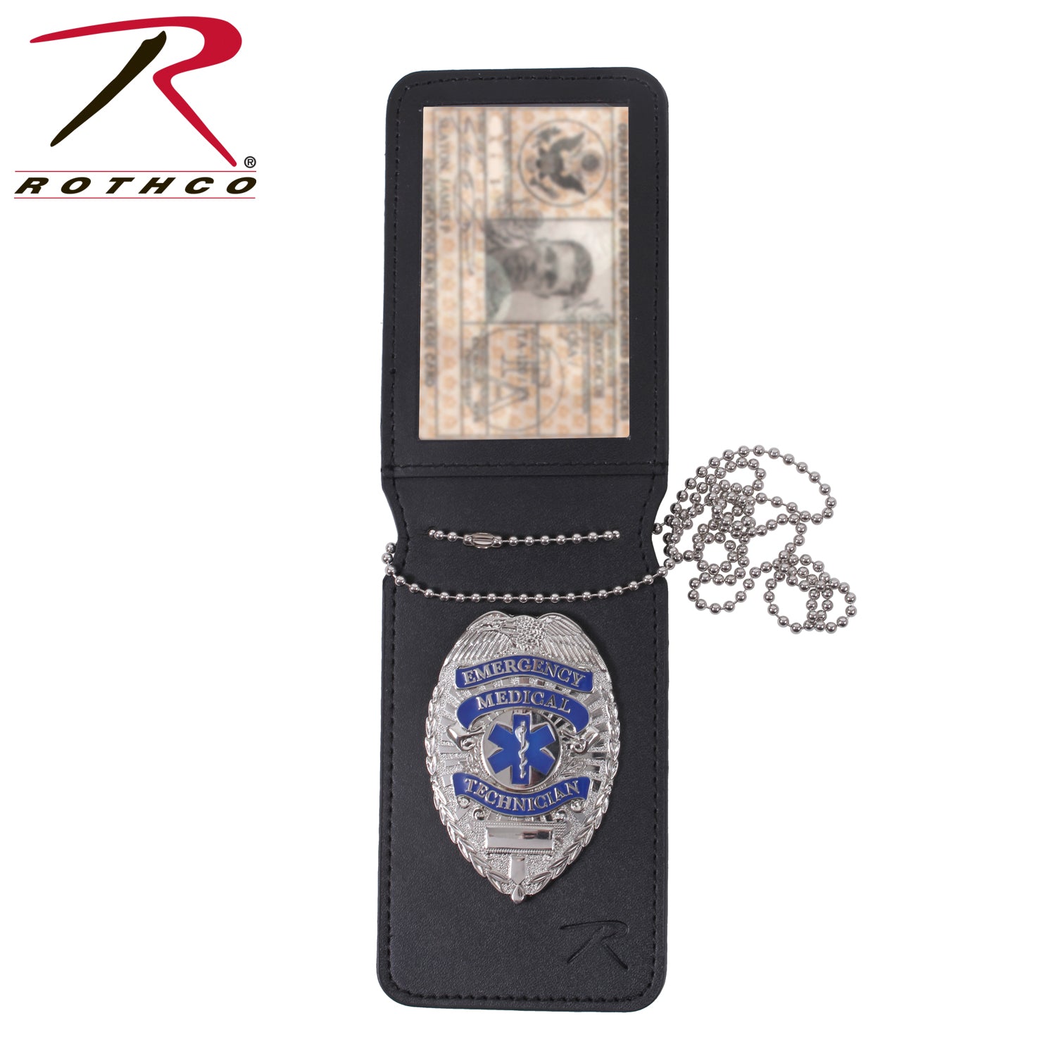 Rothco Universal Leather Badge & ID Holder - Durable PU Leather with 33-Inch Chain