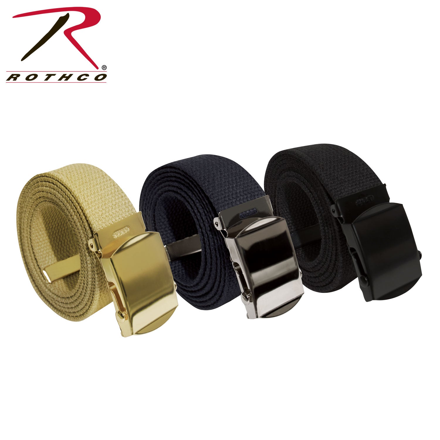 Rothco Web Belts 3-Pack - 54 Inch Adjustable Cotton Canvas Belts in Khaki, Navy Blue, and Black