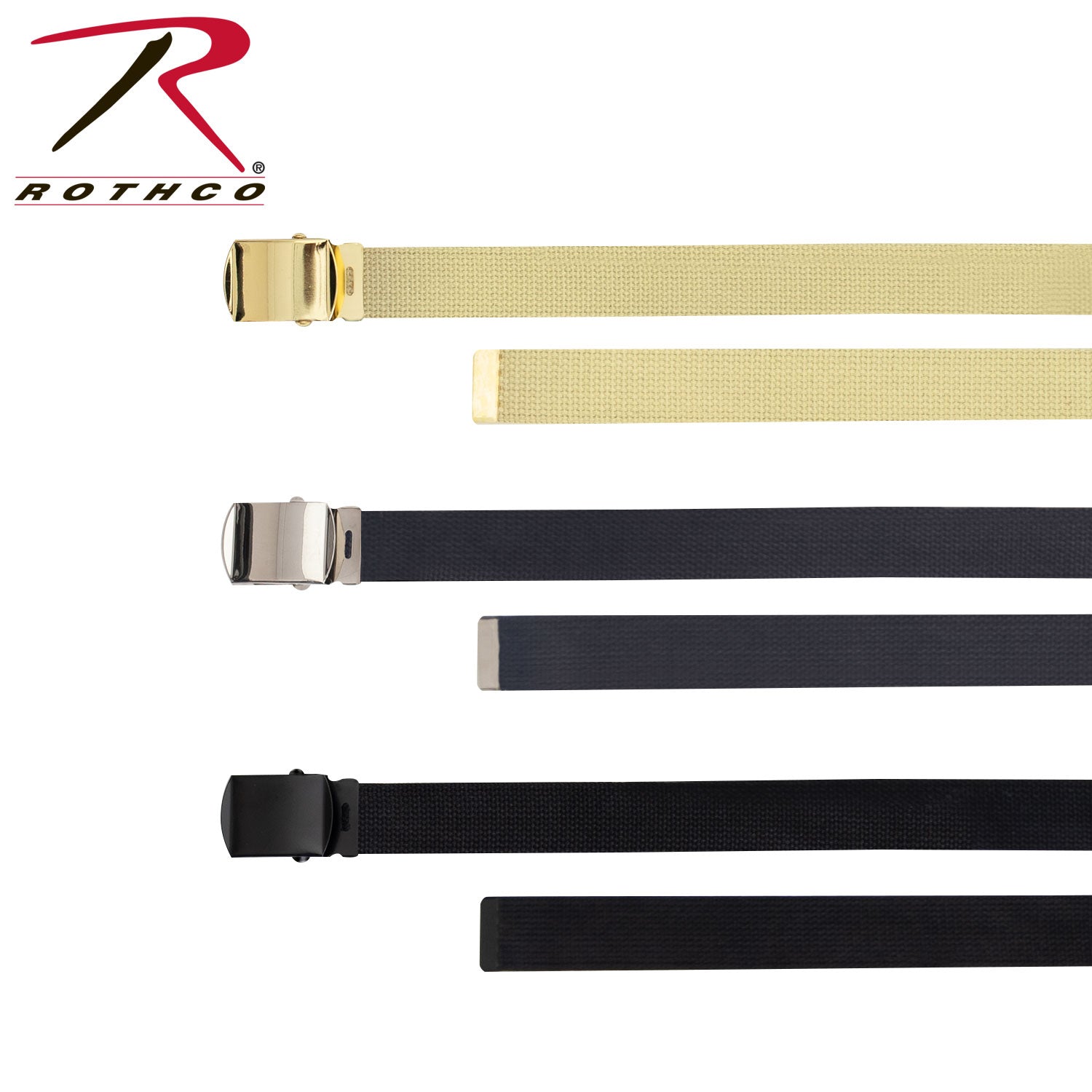 Rothco Web Belts 3-Pack - 54 Inch Adjustable Cotton Canvas Belts in Khaki, Navy Blue, and Black