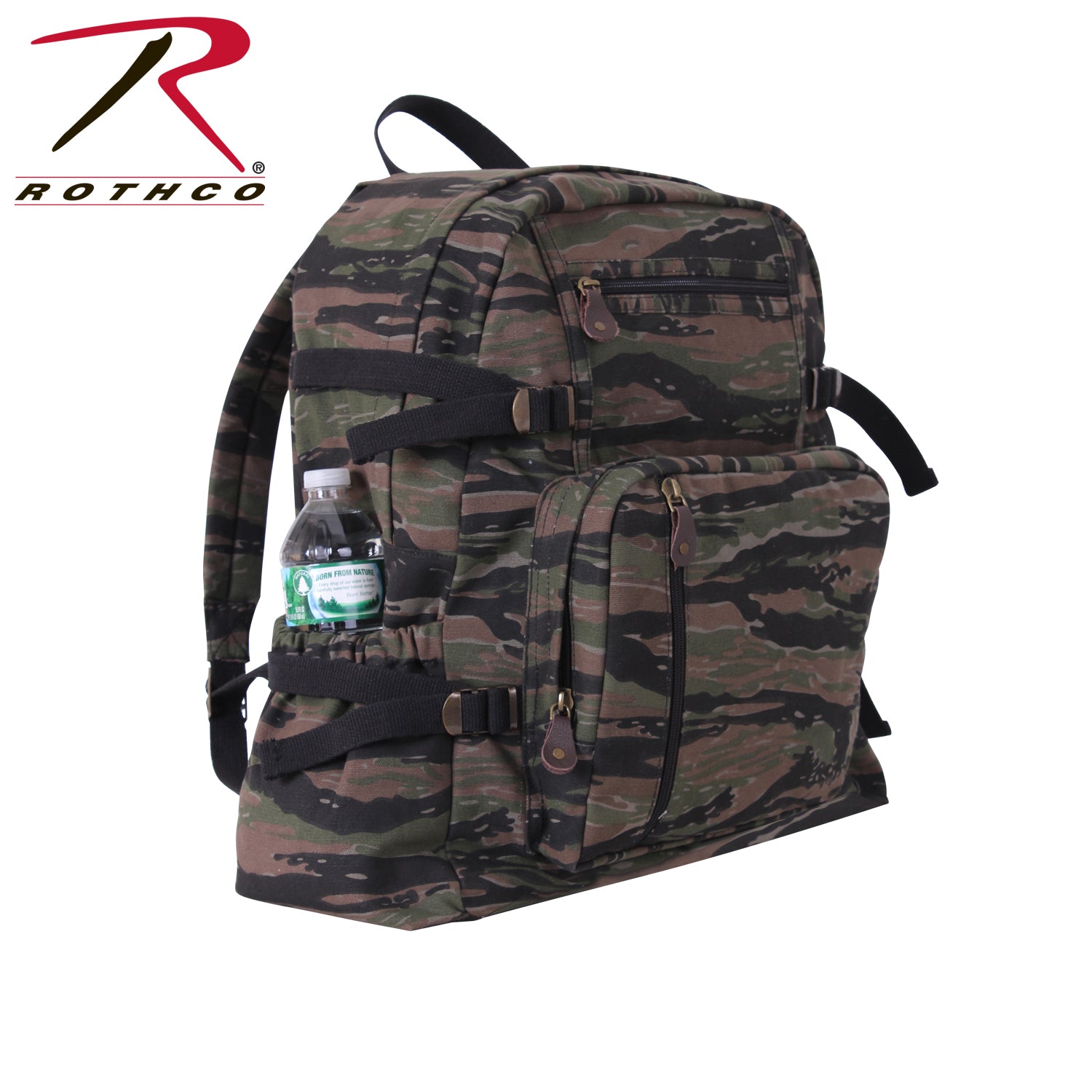 Rothco Jumbo Vintage Canvas Backpack with Tiger Stripe Camo - 28L Capacity