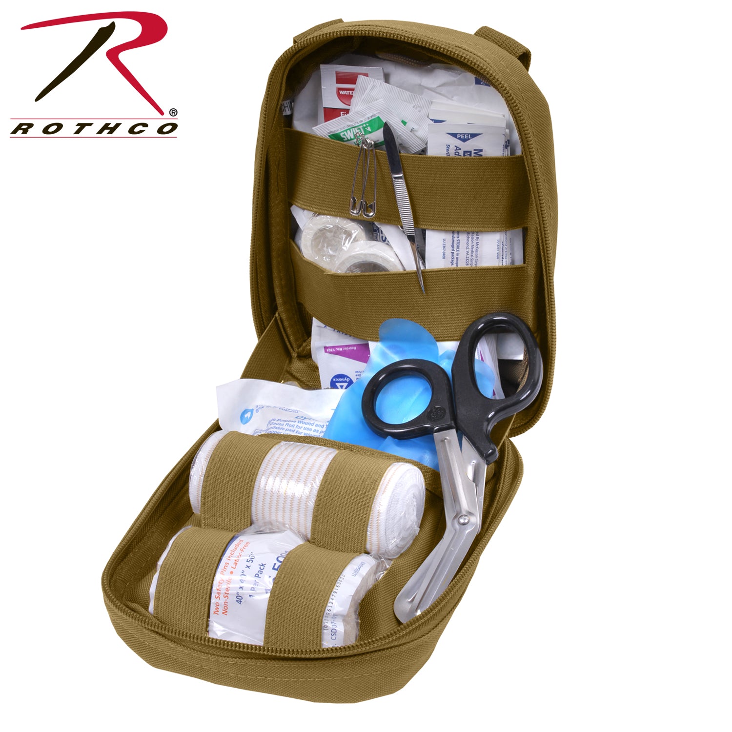 Rothco MOLLE Tactical Trauma Kit Coyote Brown Part 2766 – Emergency Medical Pouch with 40+ Supplies