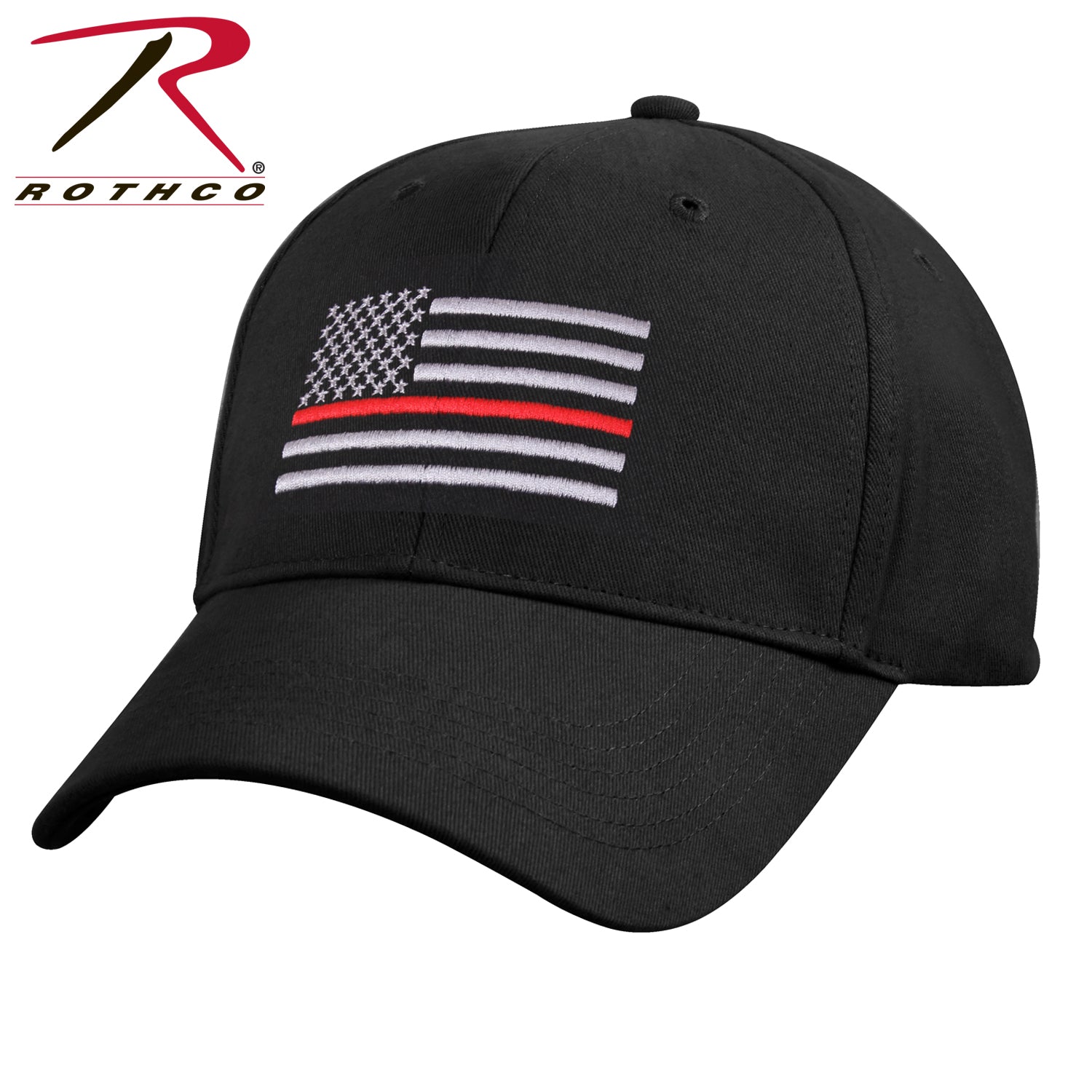 Rothco Thin Red Line Flag Low Profile Cap Black - Adjustable Firefighter Support Baseball Hat