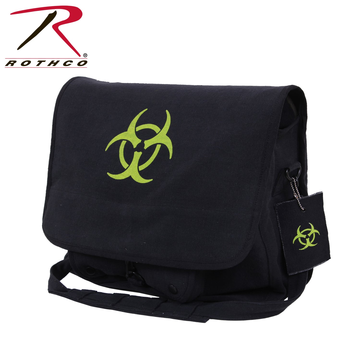 Rothco Bio-hazard Vintage Canvas Messenger Bag with Neon Green Symbol