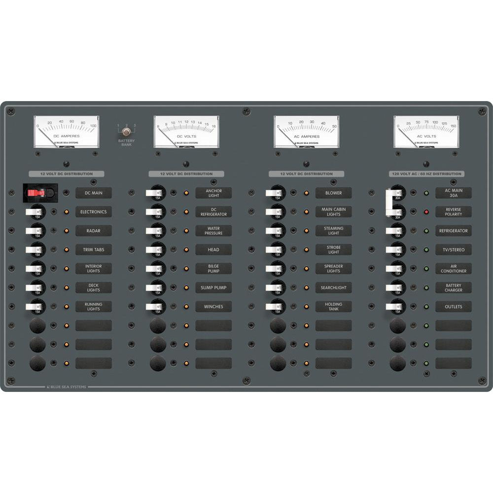 Blue Sea Systems 8095 AC Main +8 Positions / DC Main +29 Positions Toggle Circuit Breaker Panel with White Switches