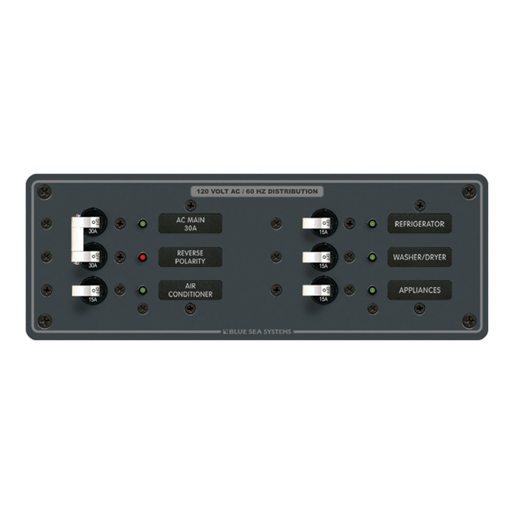 Blue Sea Systems 8099 AC Main +4 Positions Toggle Circuit Breaker Panel with White Switches