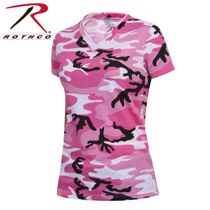Rothco Women's Long Length Camo V-Neck T-Shirt in Pink Camo, Size M