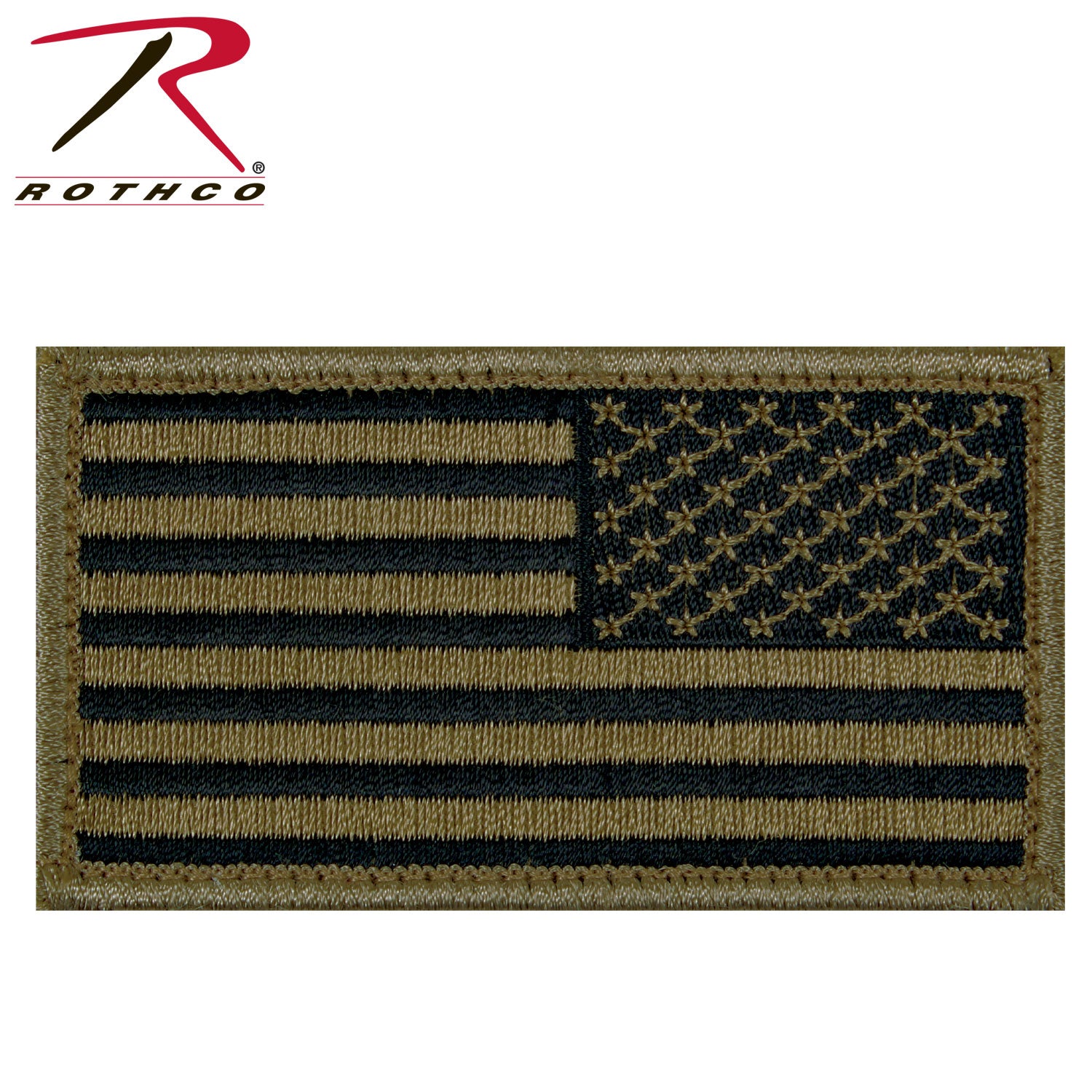 Rothco American Flag Patch with Hook Back - Black and Khaki, Reverse Orientation