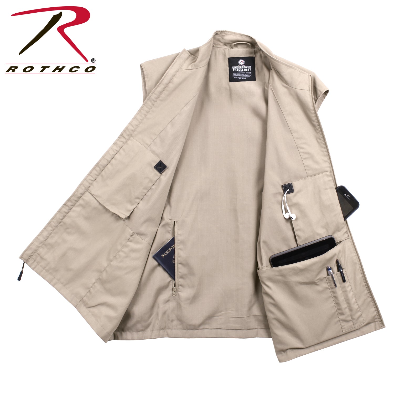 Rothco Undercover Travel Vest Size M in Khaki – Discreet Organization for Travel and Outdoor Use