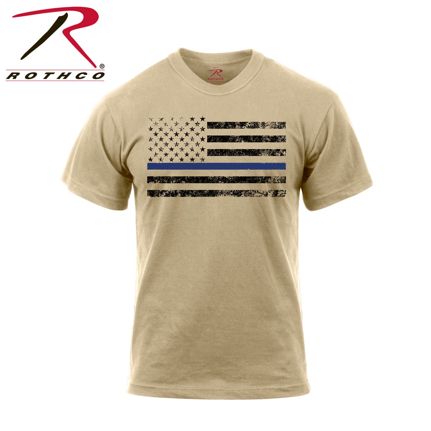 Rothco Thin Blue Line T-Shirt in Desert Sand with Black Flag, Size 2XL